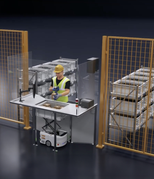 HaiPick 3 Goods to Person (Goods to Man) system workstation rendering