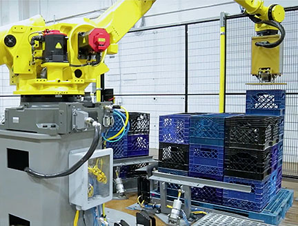 robotic palletizer, robotic palletizers, robotic palletizing, palletizing robot, robotic palletizer integrator, robotic palletizing company